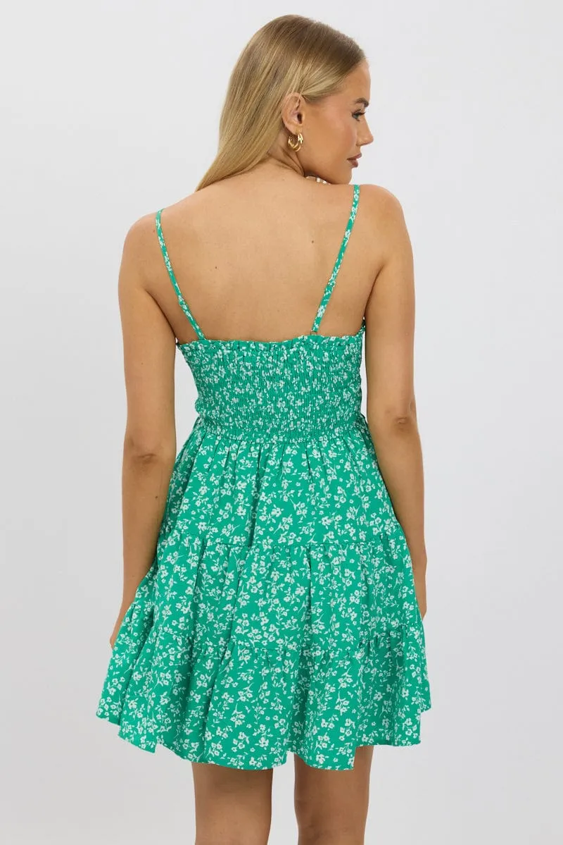 Green Ditsy Fit And Flare Dress Mini Fun Twist