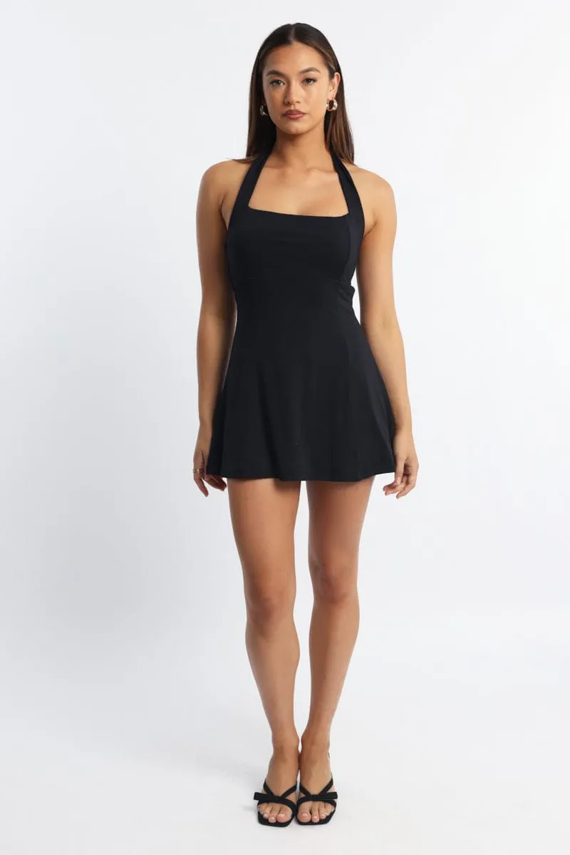 Black Halter Neck Mini Dress Scene Soft