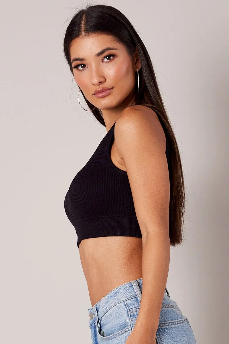 Black Tank Top Crew Neck Seamless Simple Top Surf Mood