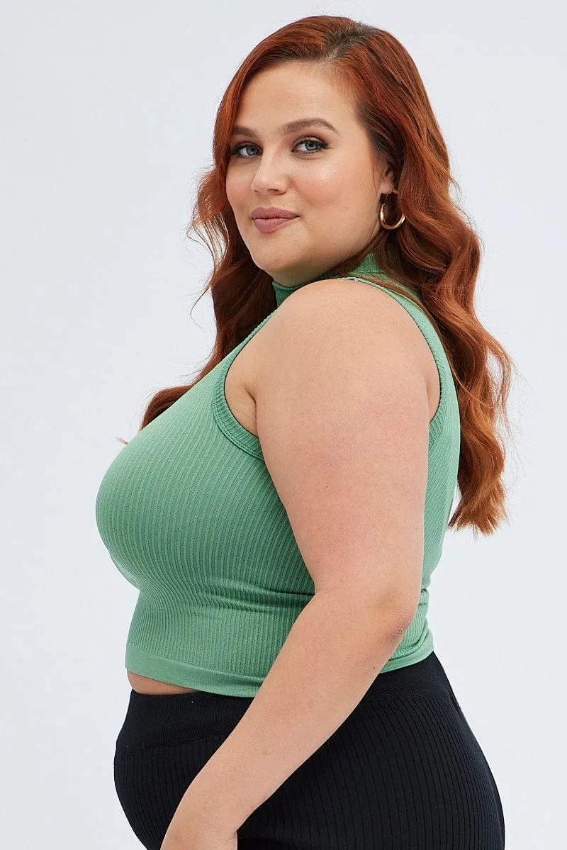 Green Tank Top High Neck Seamless TagFreeDesign Picnic Fun