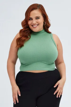 Tech Mood Green Tank Top High Neck Seamless
