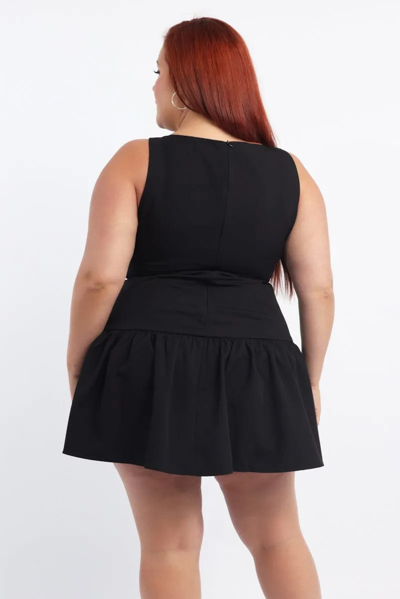 Black Drop Waist Mini Dress Stage Beat Daring Mode