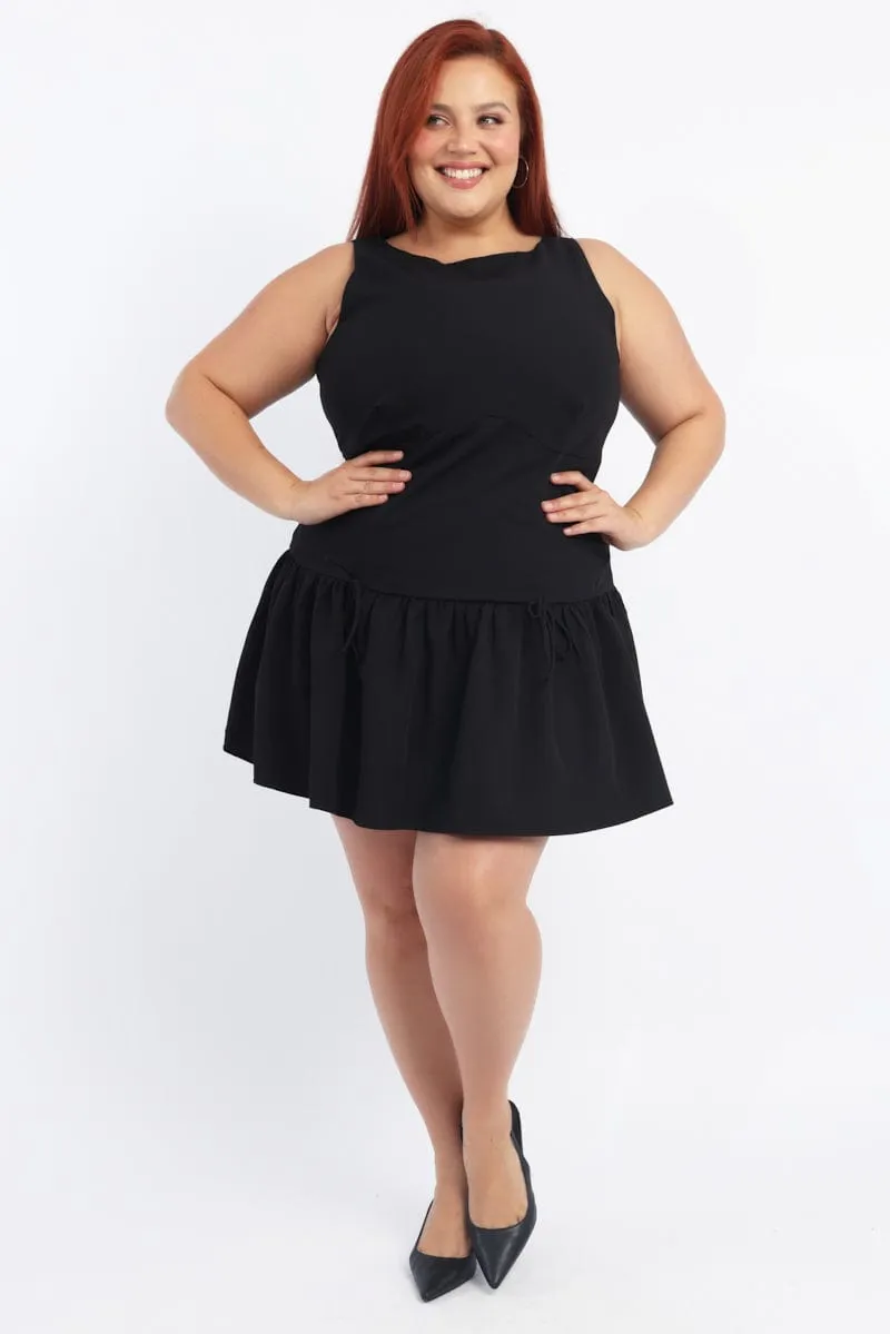 Black Drop Waist Mini Dress Cozy Fit Show Chic