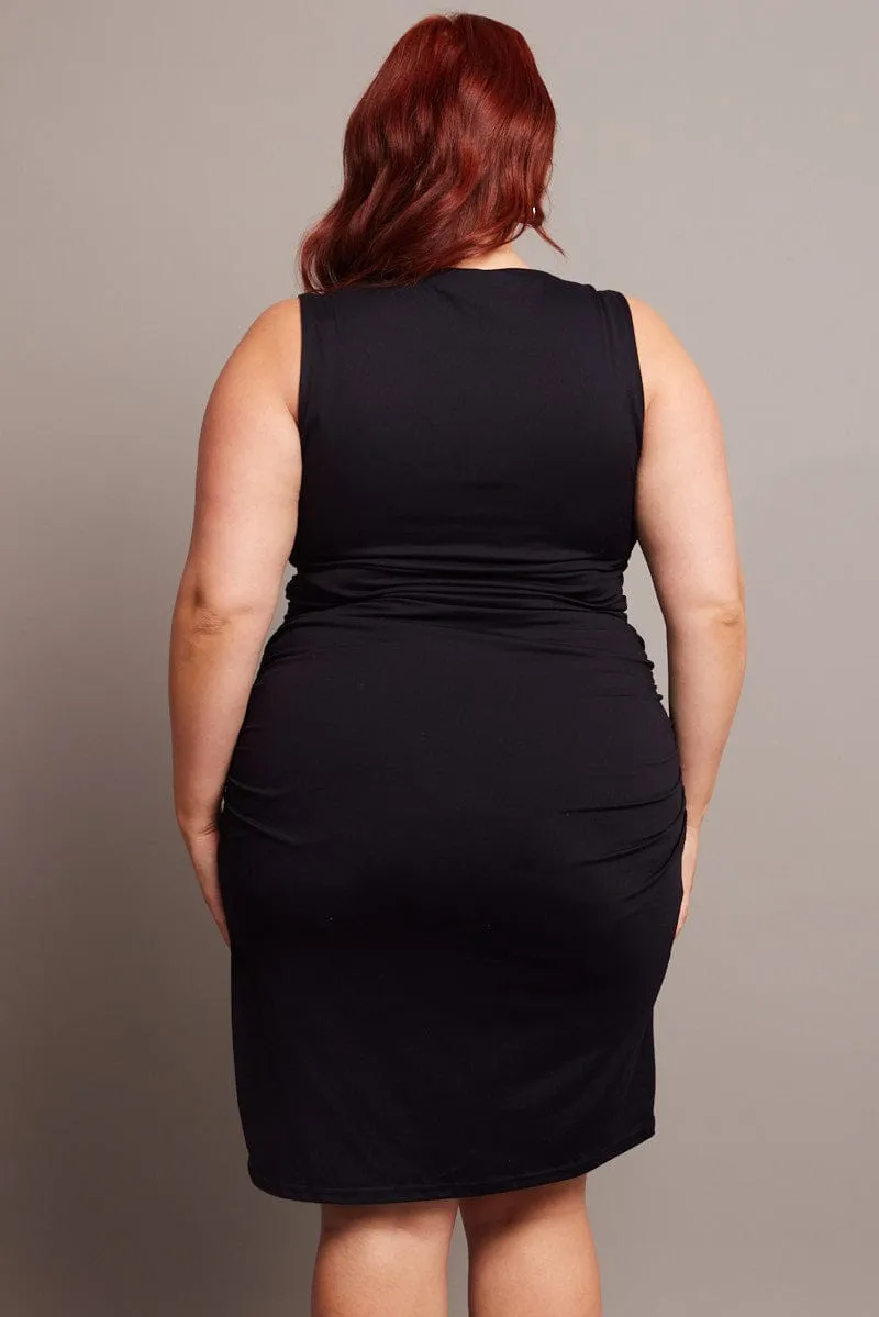 Stylish Daywear Light Mode Black Mini Dress Sleeveless Crew Neck Supersoft