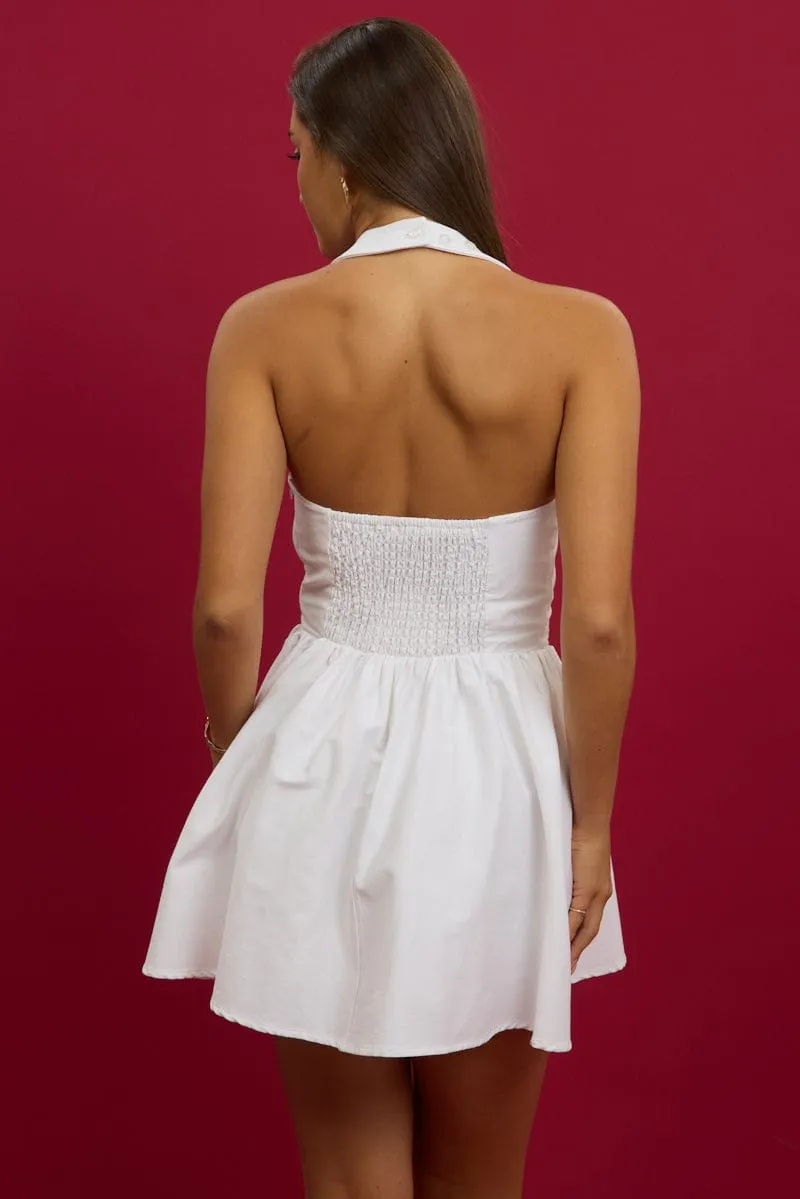 White Halter Neck Mini Dress Flair Mode