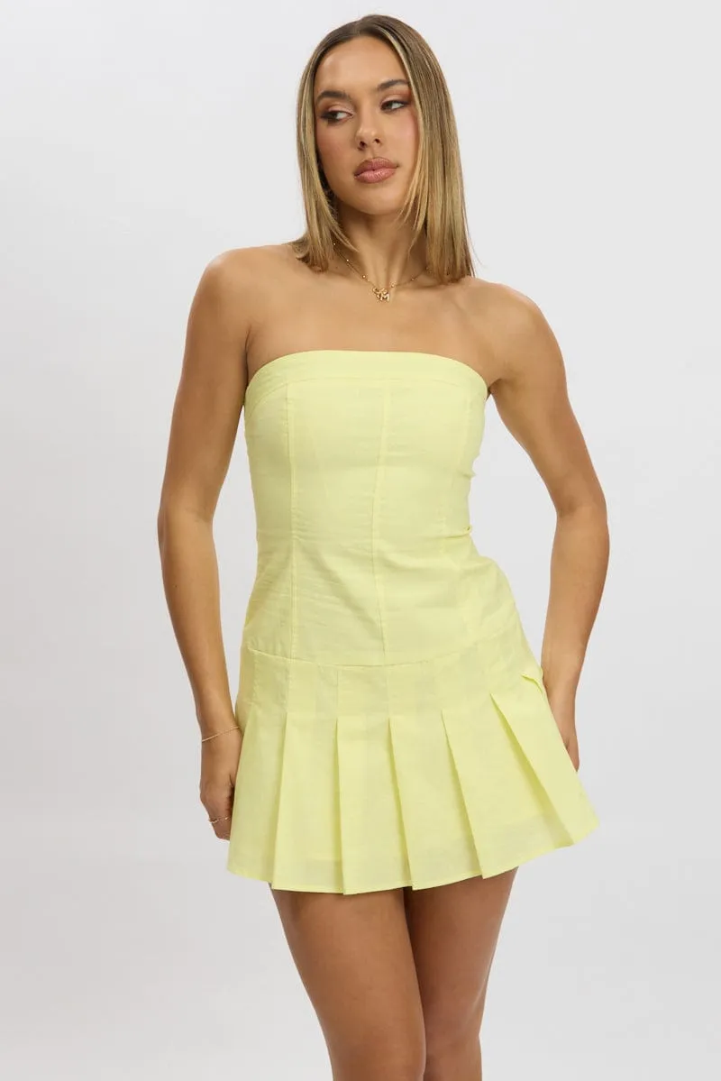 Yellow Strapless Mini Dress Casual Comfort Beat Star