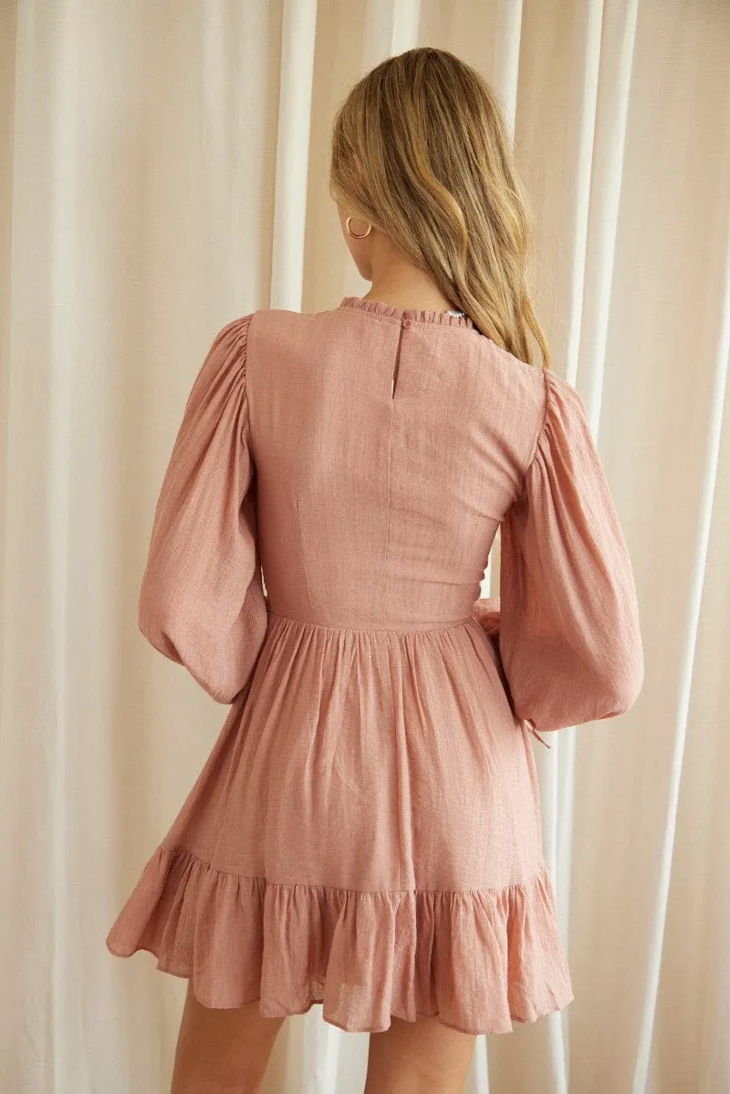 AirflowOptimized LightweightMaterial Pink Shirred Dress Short Sleeve Mini