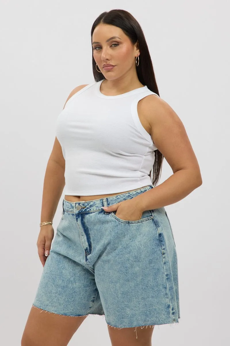White Tank Top Crew Neck Rib Hero Tale