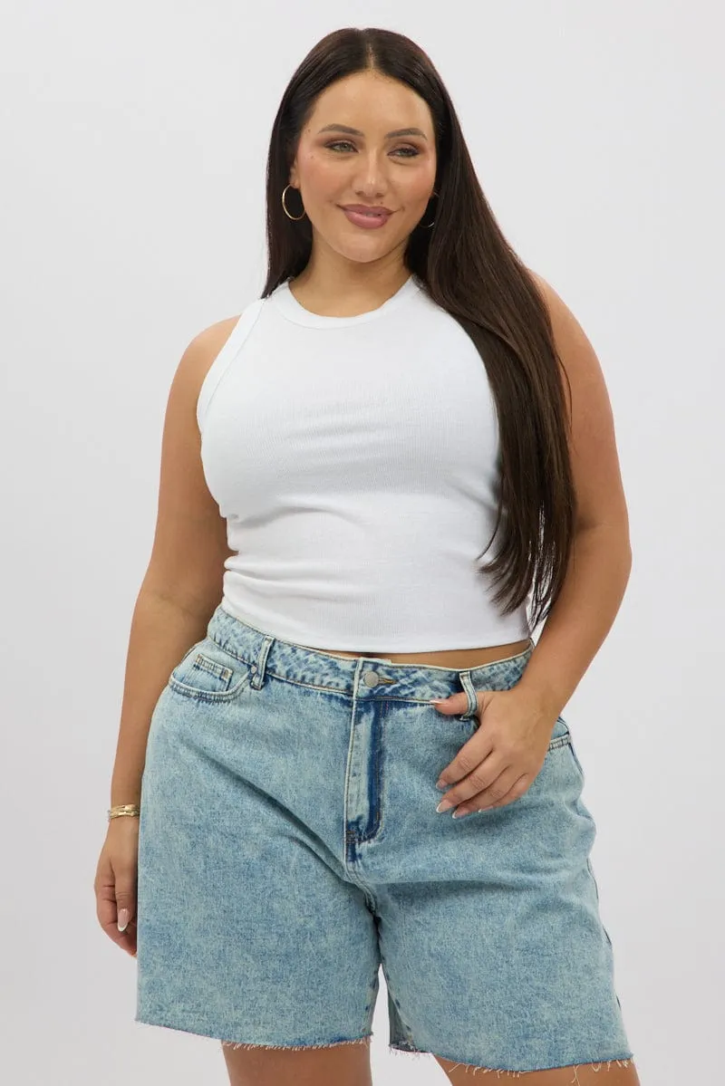 DoubleLayered Structure Fashionable Vest White Tank Top Crew Neck Rib