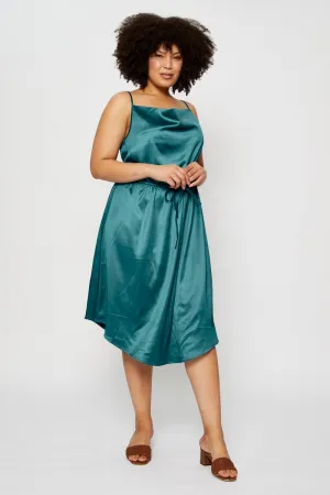 Blue Midi Satin Dress Cowl Neck Sleeveless Lounge Mood Dew Drop