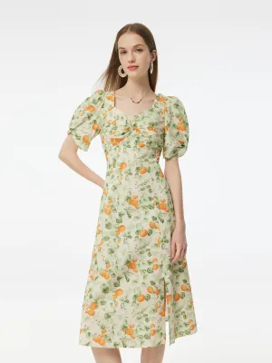 Cotton Floral Print Twist Front Women Midi Dress Light Dance