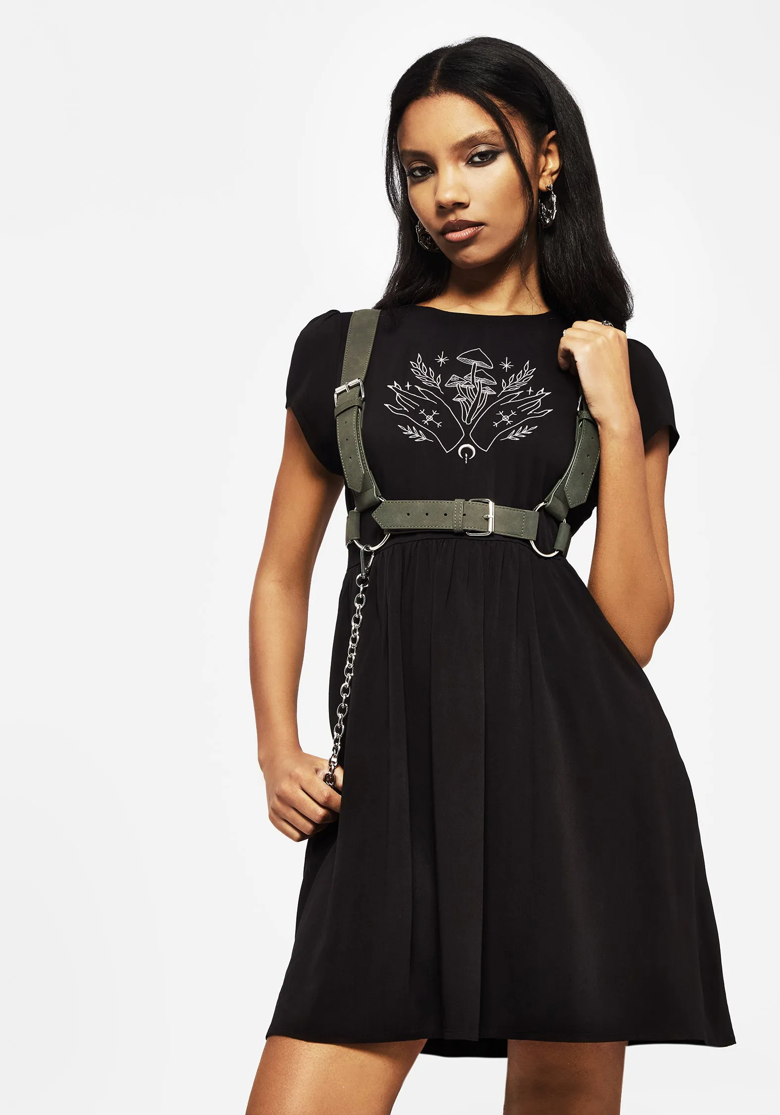 Modern body-hugging short dress Flattering Silhouette Mystify Embroidered Skater Mini Dress