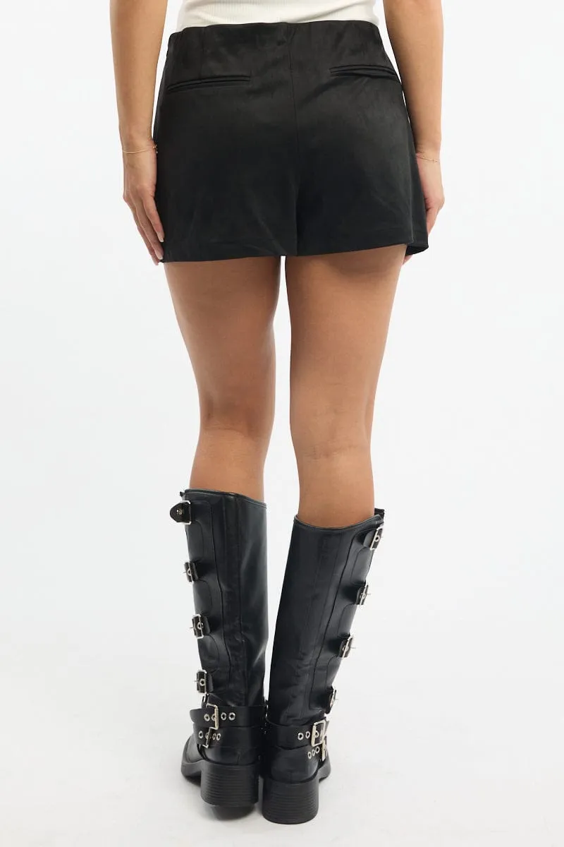 Black Skort Mini Skirt Suede Polished Fit Modern Tones