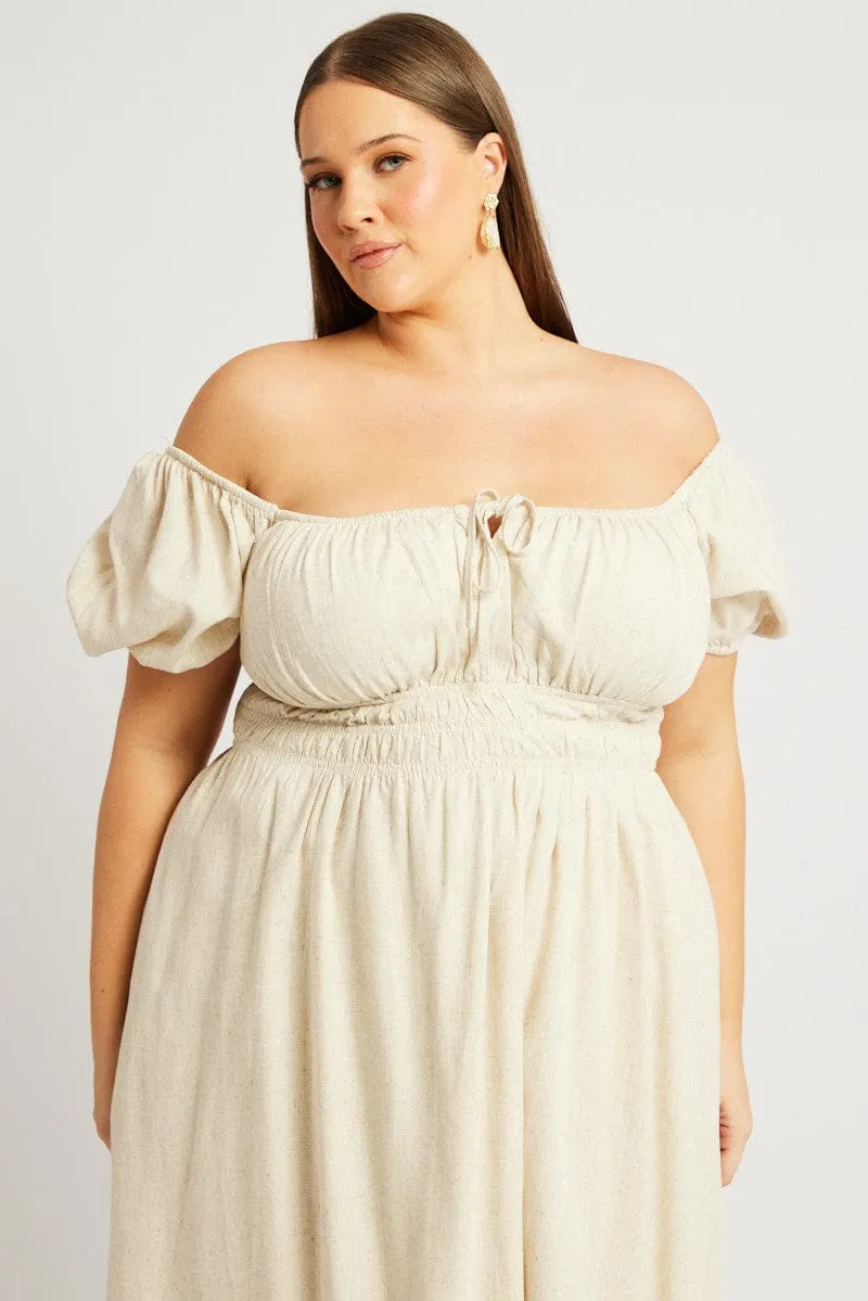 pack light Beige Midi Dress Short Sleeve Ruched