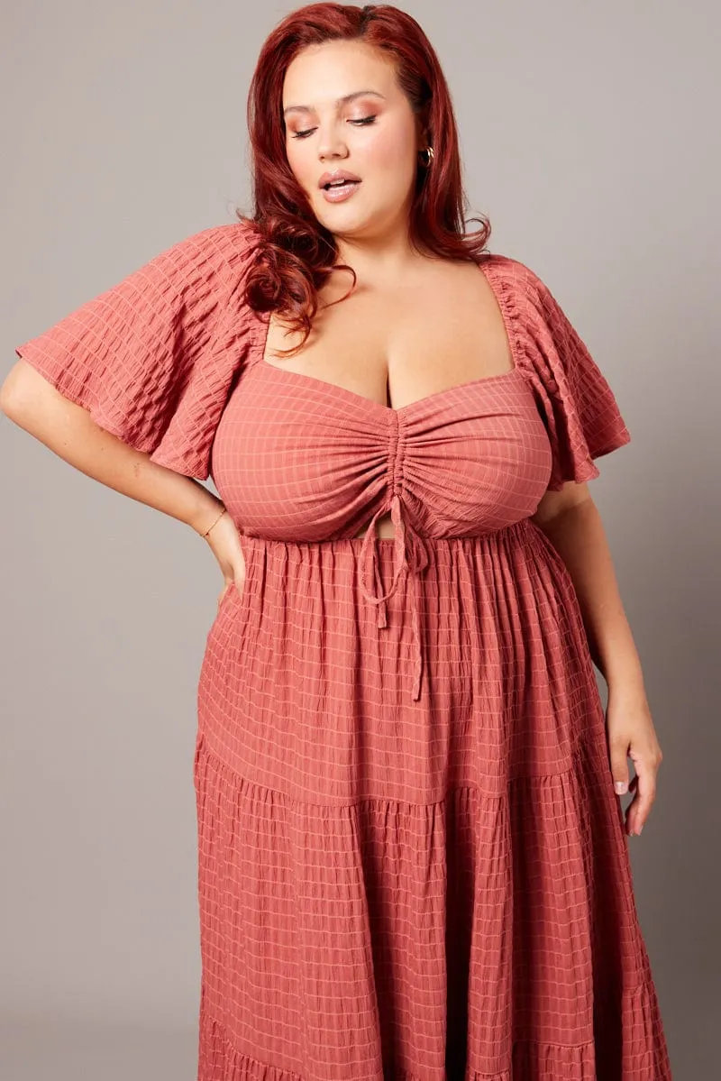 Platinum Shine Brown Midi Dress Short Sleeve Textured