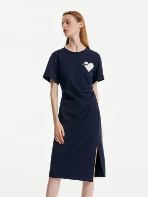 Split Gathered Waist Knitted Midi Dress Elegant Option