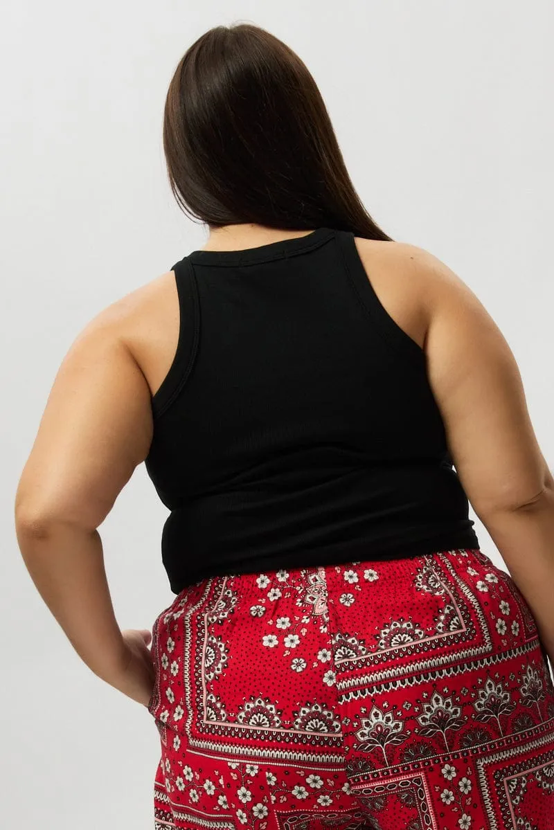 Black Tank Top Crew Neck Rib World Edge