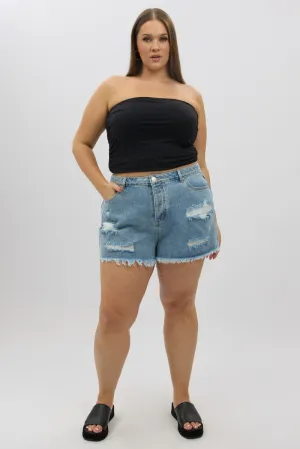 Digital Glow Denim Relaxed Shorts High Rise