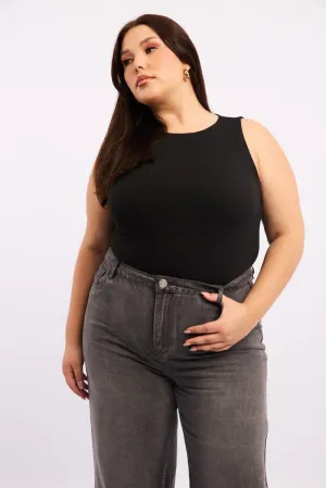 Black Bodysuit Sleeveless Crew Neck Work Ready