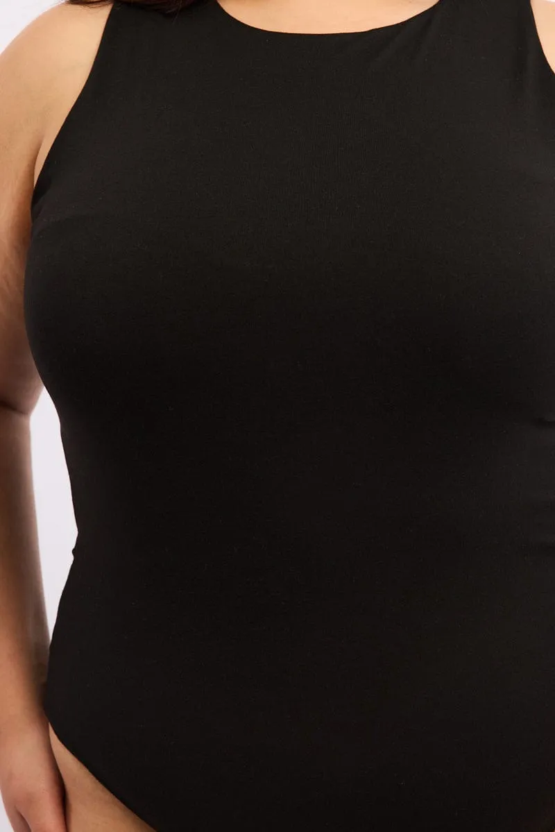 Black Bodysuit Sleeveless Crew Neck Park Day