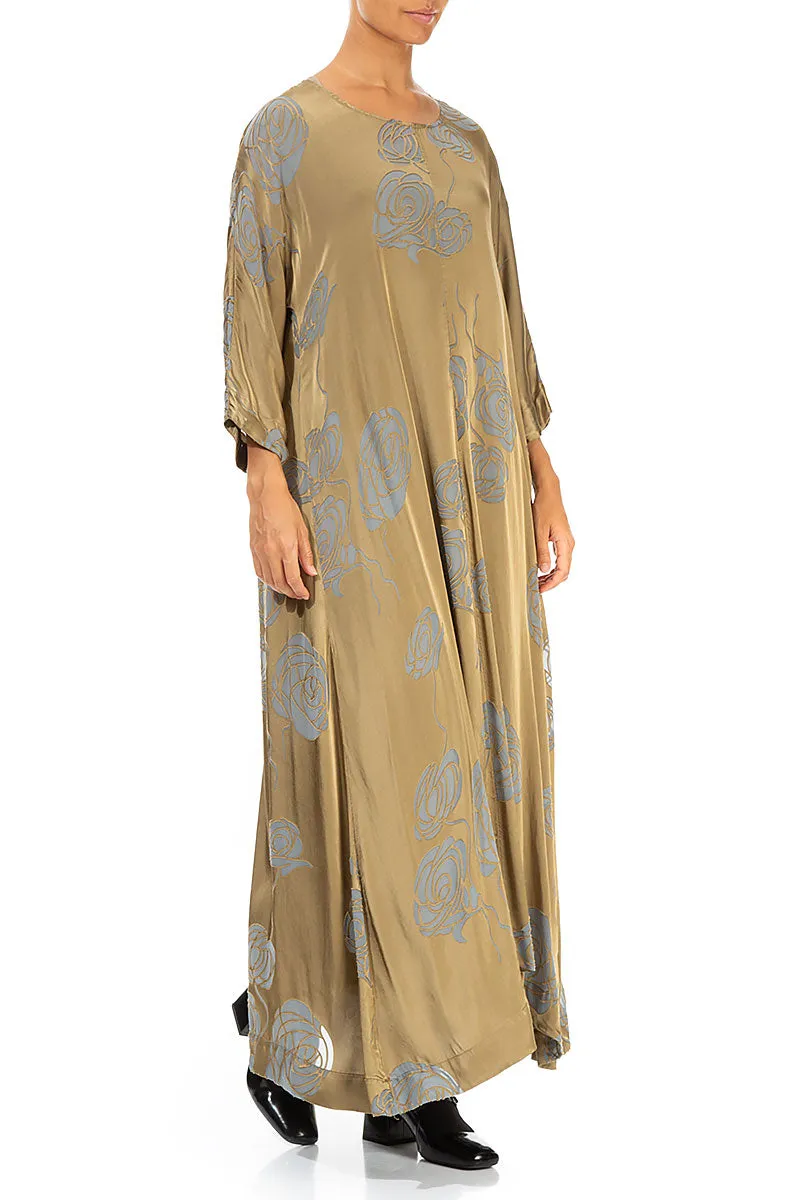 Winter Apparel Flared Roses Silver Sage Silk Dress