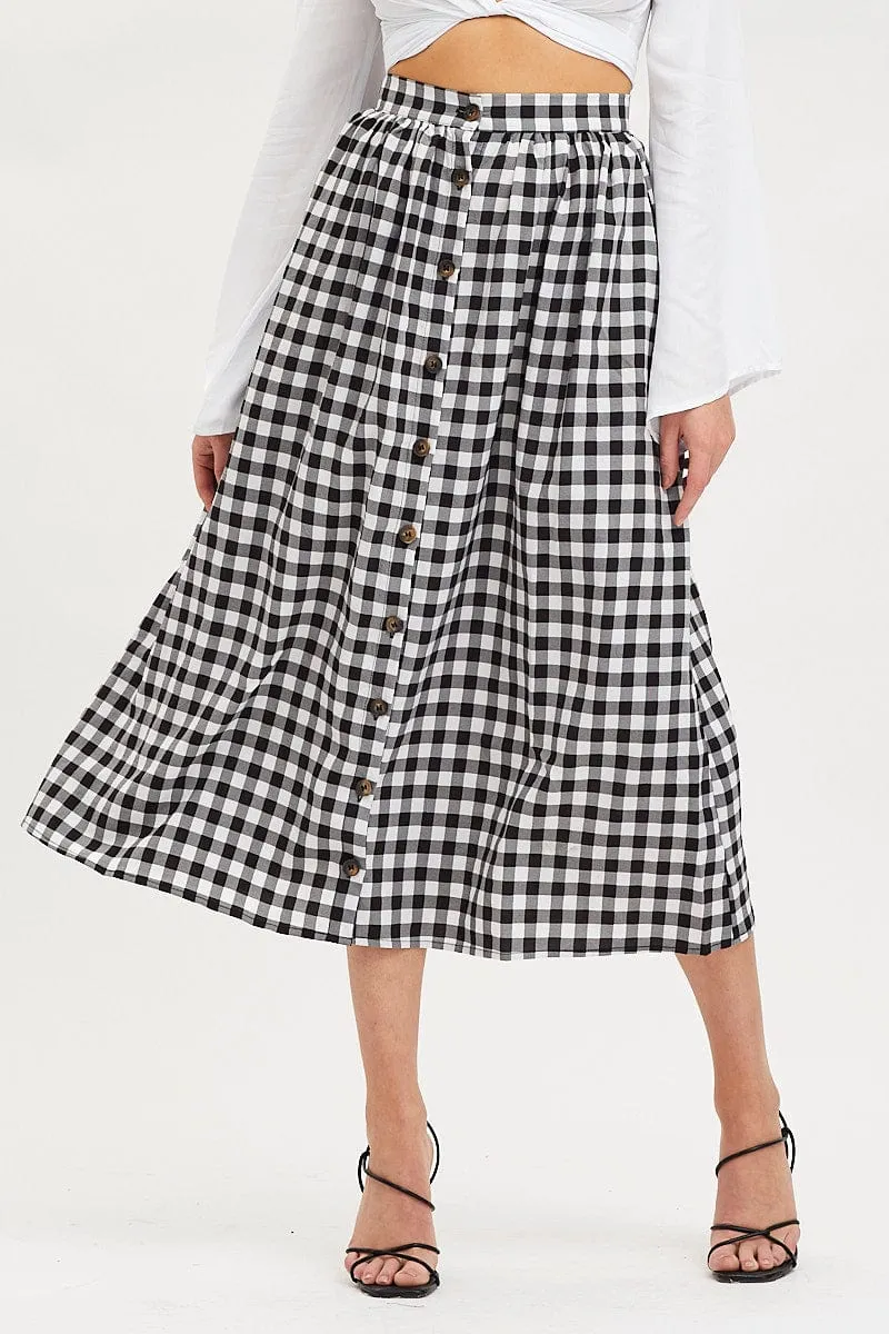 Check Midi Skirt High Rise Button Down Style Vibes Office Appropriate