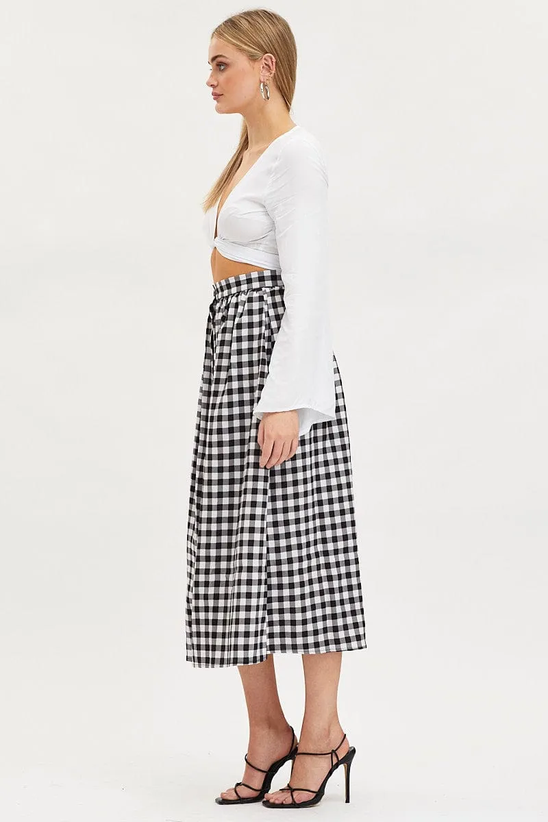 Airy Look Natural Mood Check Midi Skirt High Rise Button Down