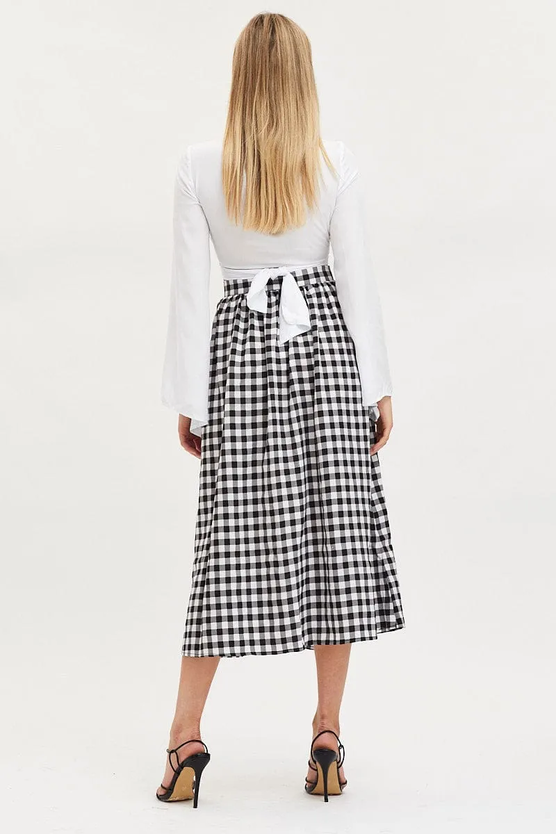 Check Midi Skirt High Rise Button Down Date night
