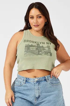 Green Graphic Tank Top Crew Neck Brooklyn Elegant Layer Heavy Outerwear