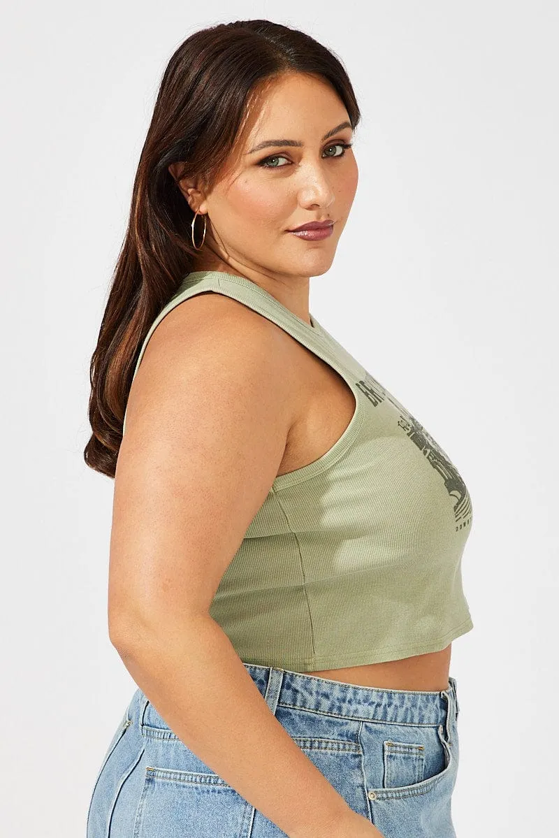 Sporty Jacket Green Graphic Tank Top Crew Neck Brooklyn