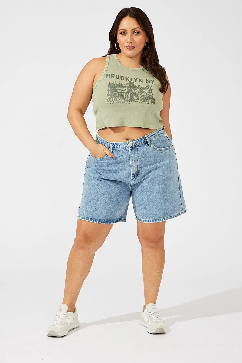 Green Graphic Tank Top Crew Neck Brooklyn Fashionable Skirt ZeroRestrictionMobility