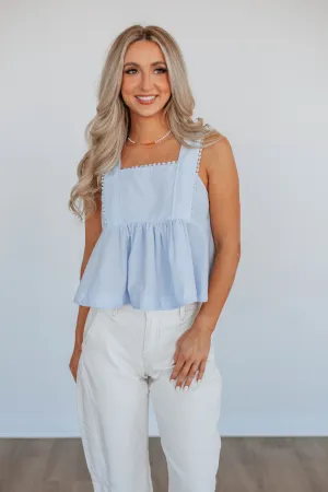 Janine Babydoll Tank - Powder Blue Quick Access Pockets Elastic Free