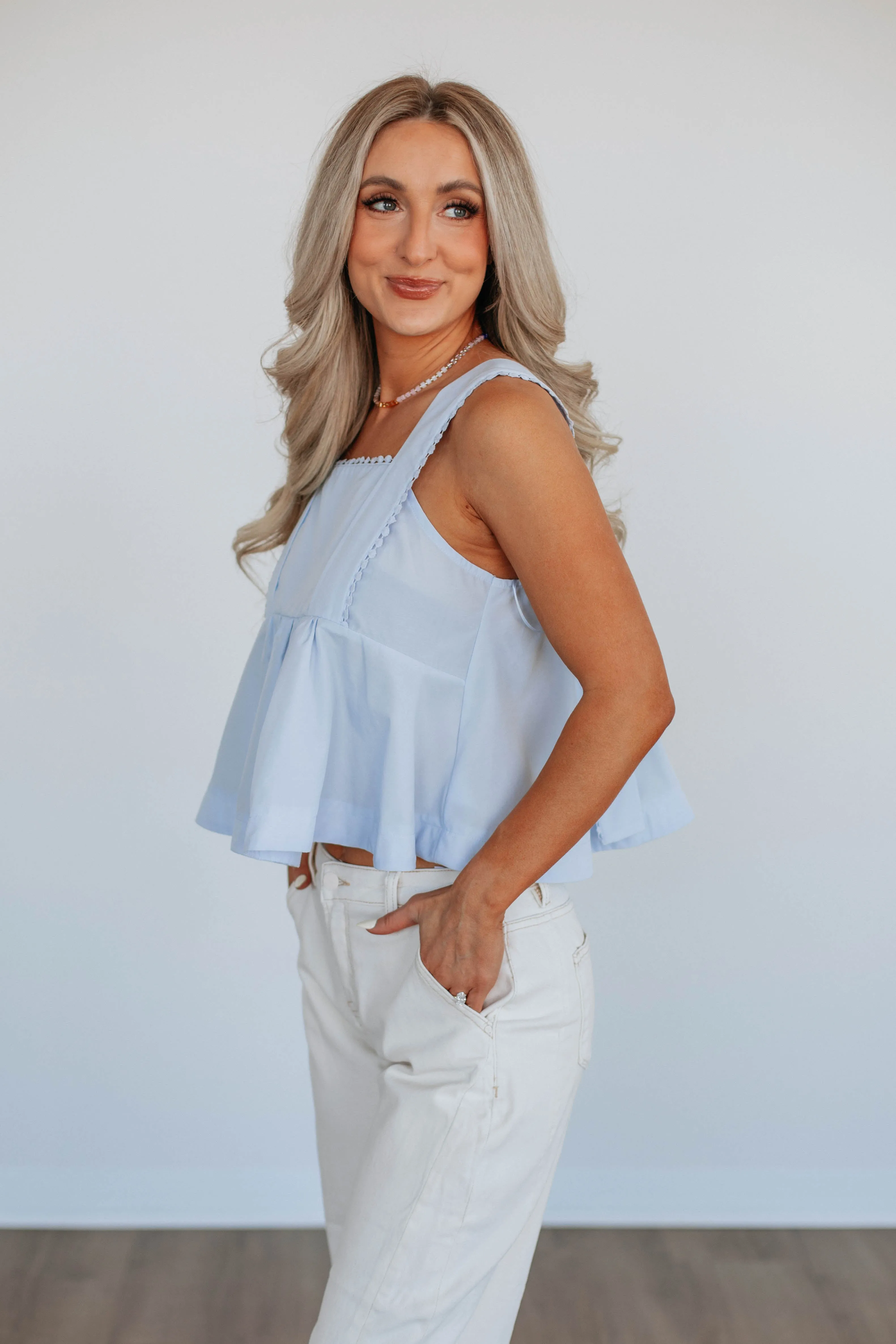 Breathable knit Janine Babydoll Tank - Powder Blue