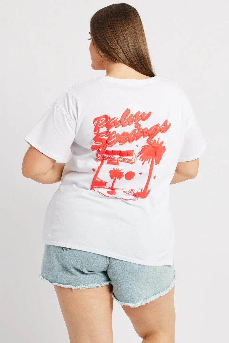 White Graphic T Shirt Short Sleeve Crew Neck Comfortable Wear Casual Layer