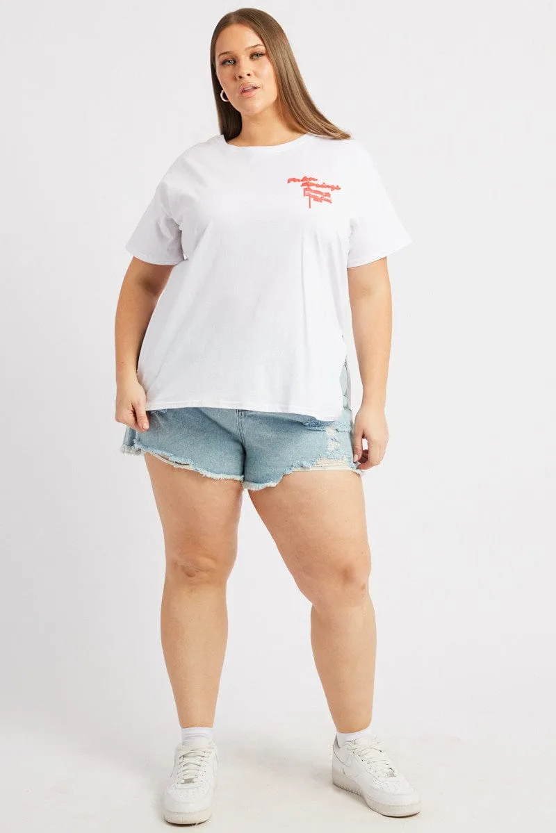 White Graphic T Shirt Short Sleeve Crew Neck Classic Layer