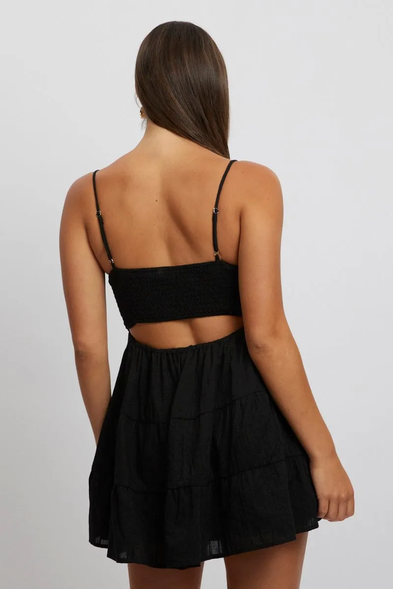 Loose Fit Comfortable clothing Black Fit And Flare Dress Bead Embellishment  Mini