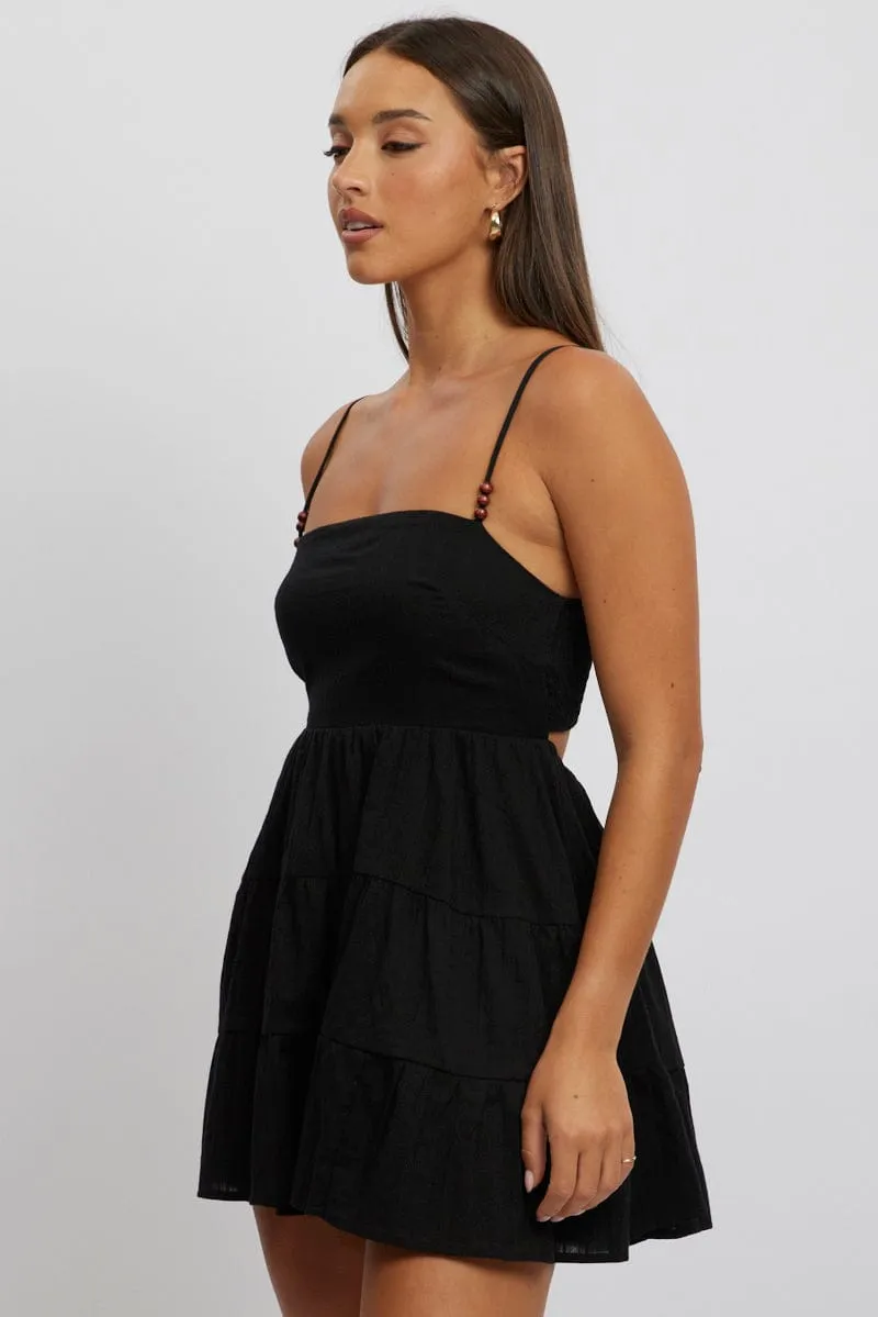 Black Fit And Flare Dress Bead Embellishment  Mini Seasonal Style TemperatureRegulating