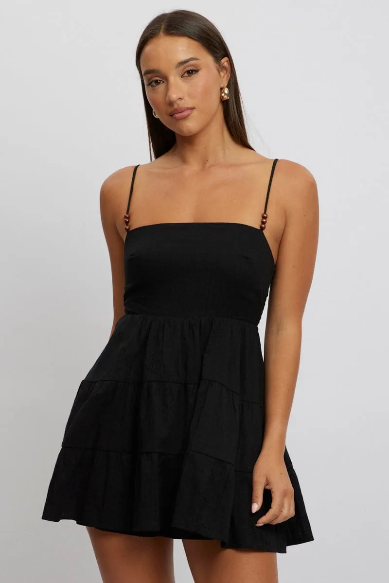 AntiPilling Finish Semi Formal Black Fit And Flare Dress Bead Embellishment  Mini