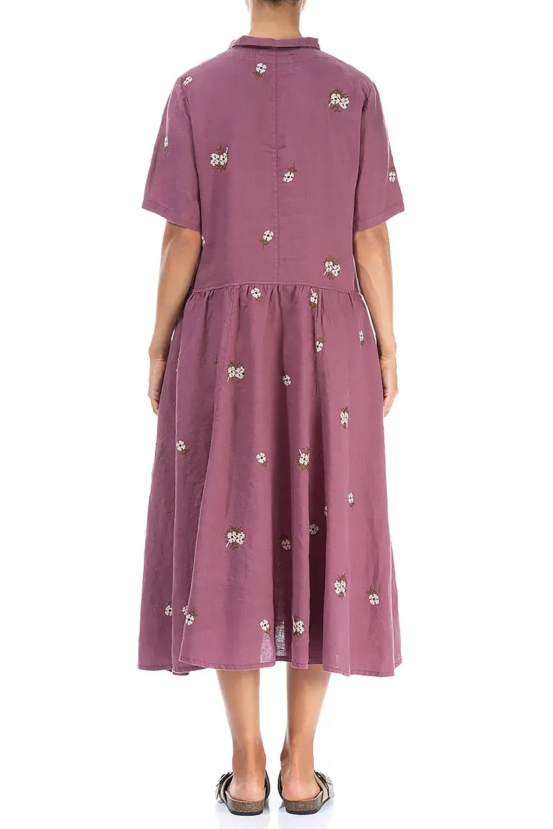 EcoConscious Production Strong Soul Petal Embroidered Plum Light Linen Dress