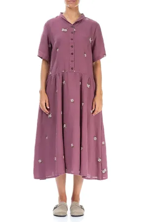Petal Embroidered Plum Light Linen Dress Teen Fresh
