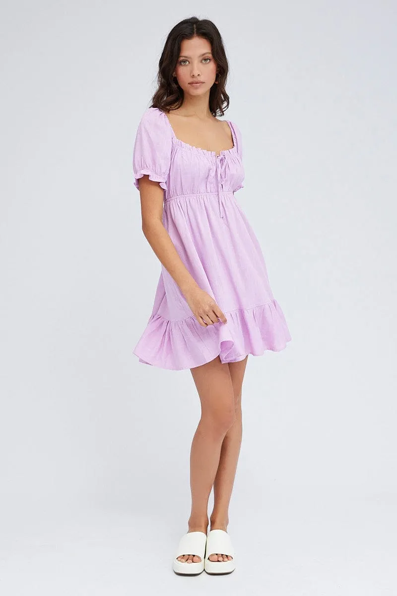 Royal Charm Run Glow Pink Fit And Flare Dress Puff Sleeve Mini