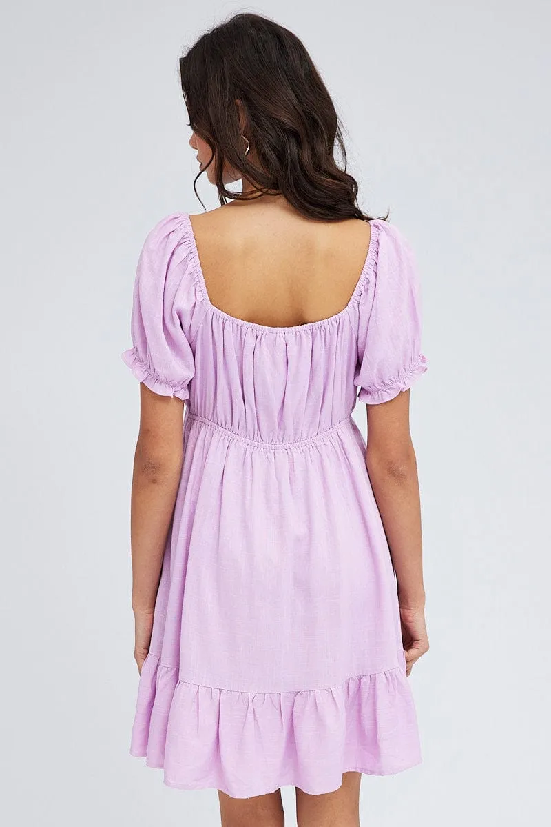 Brave Fit Pink Fit And Flare Dress Puff Sleeve Mini