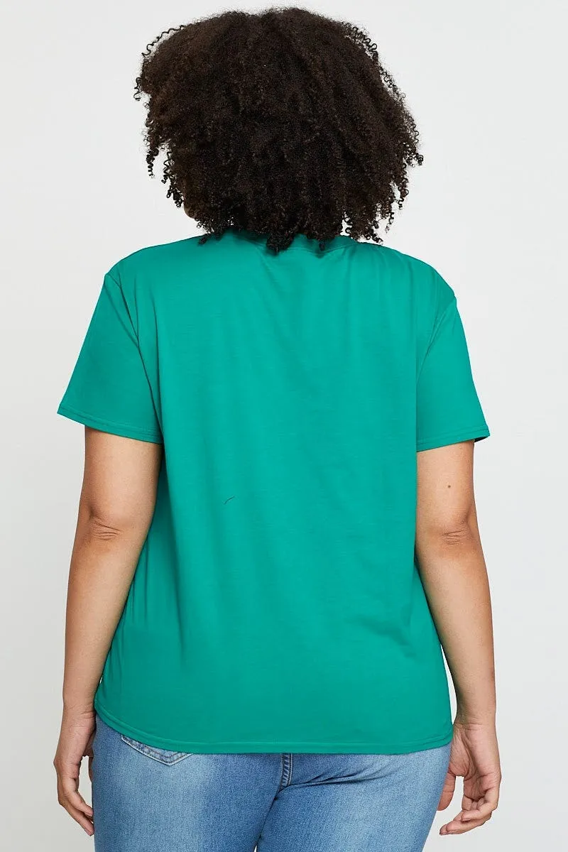 Yarn Dyed Stripes Green Graphic T-shirt Los Angeles Short Sleeve Cotton