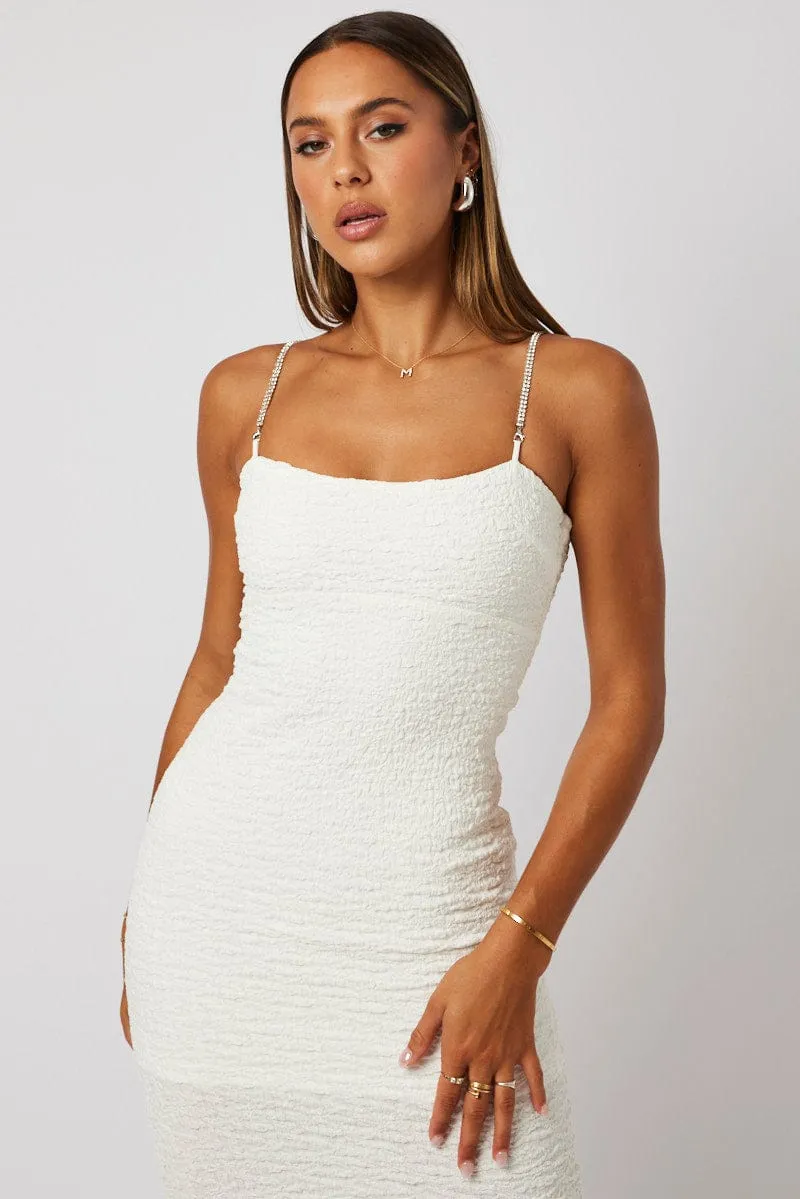 White Textured Bodycon Dress PillingResistant