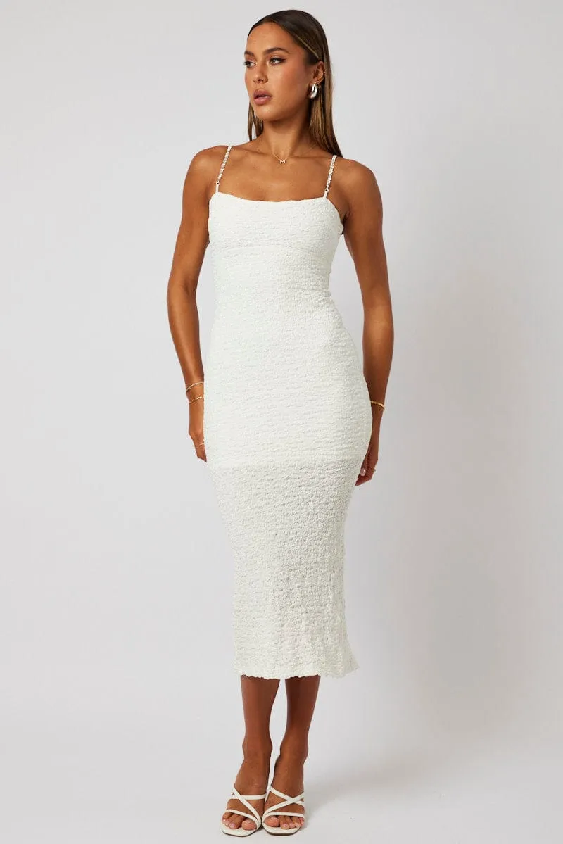 White Textured Bodycon Dress Everyday Look