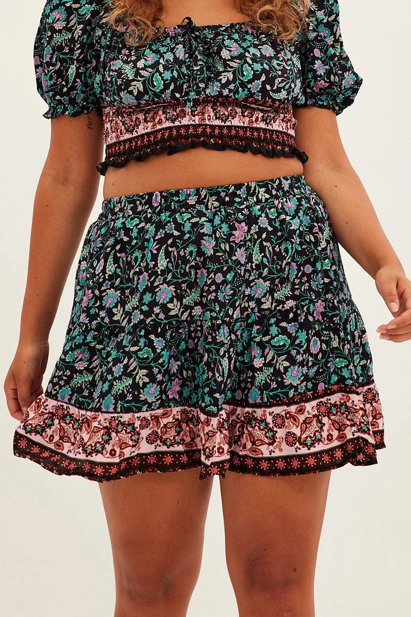 Casual Outfit Modern Wardrobe Black Boho Mini Skirt High Waist Tiered