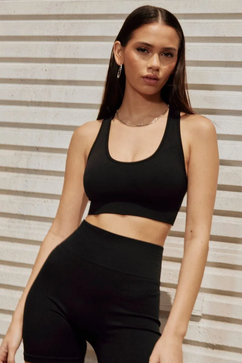 Black Seamless Activewear Singlet Top AntiClingFabric QuickReleaseClosures