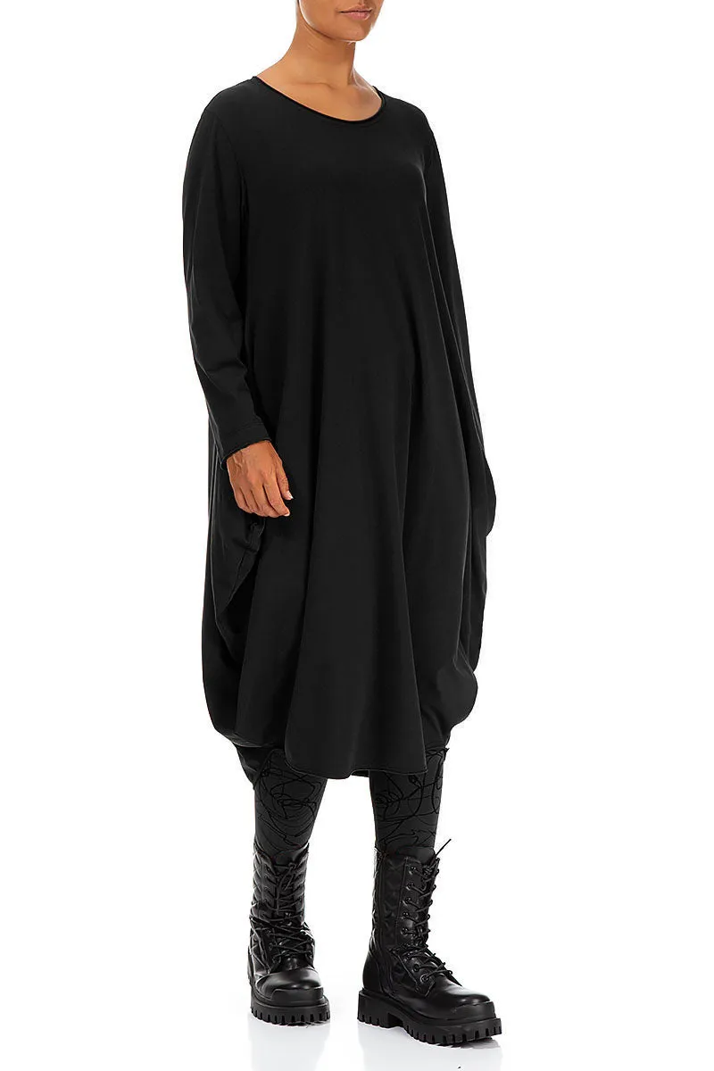 Wide Black Cotton Dress Warm Vest Relaxed Outfit