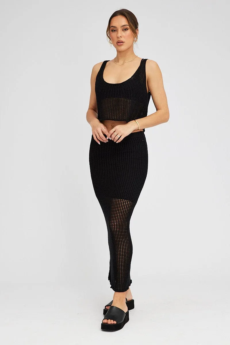Black Knit Skirt Midi Crochet Mini length Occasion Dressing