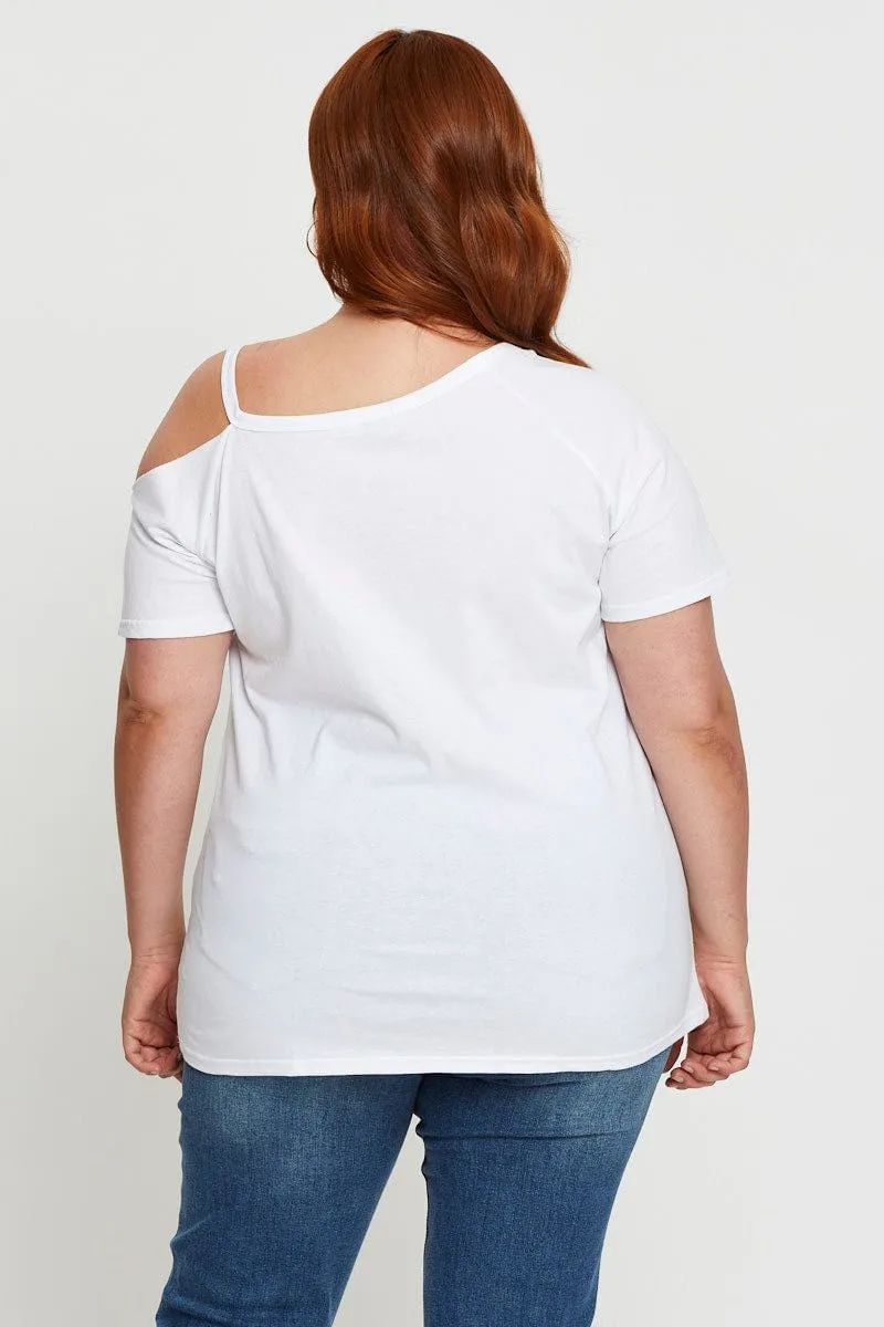 Lightweight Weave Abstract mystery White Graphic T-shirt Arizona Short Sleeve Cold Shoulder